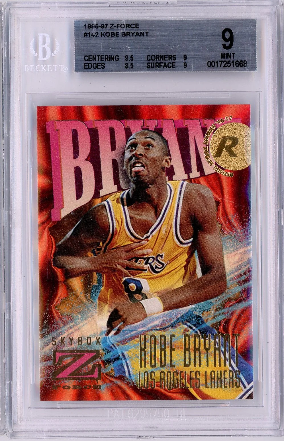 Graded 1996-97 Z Force Kobe Bryant #142 Rookie RC Basketball Card BGS 9 Mint