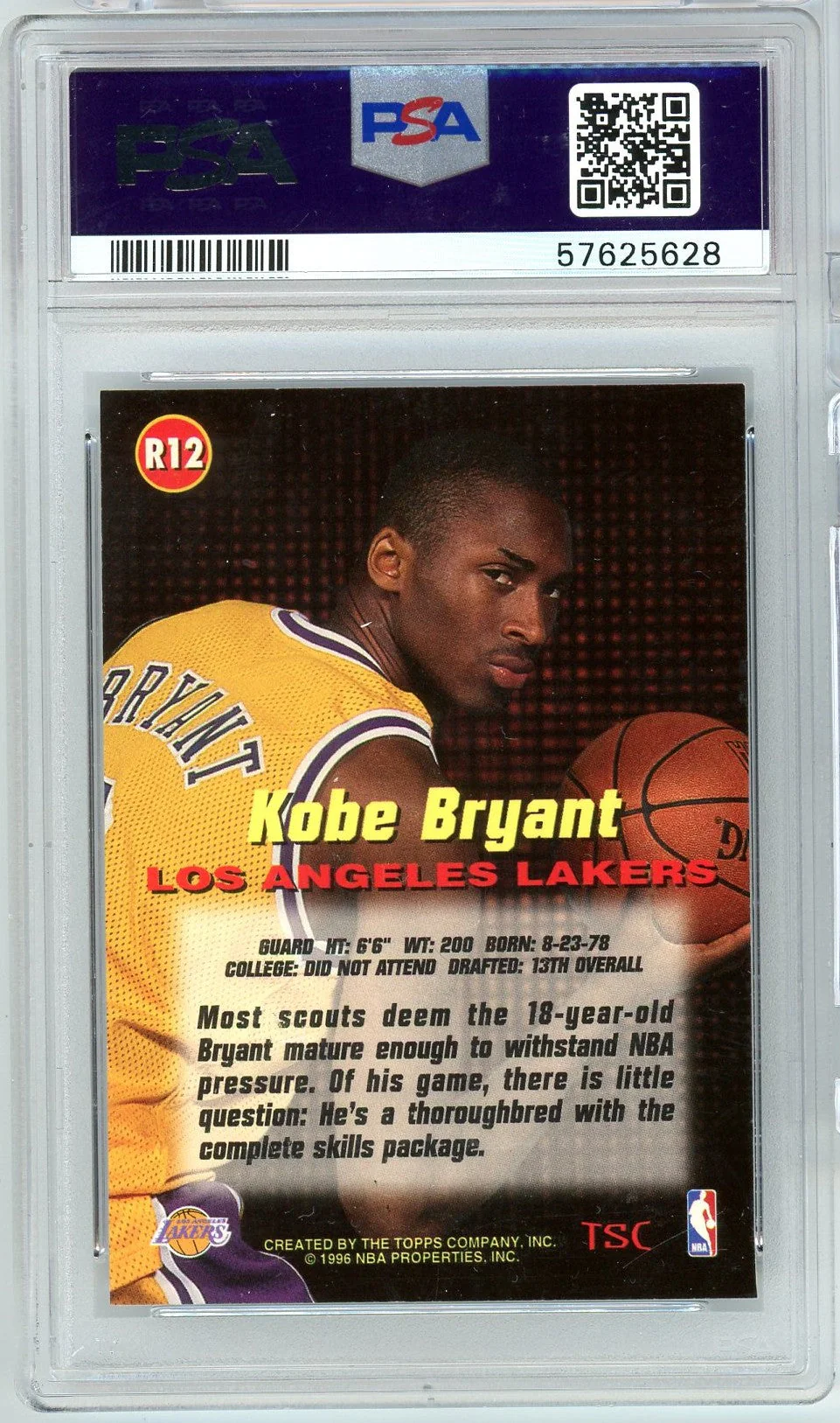 Graded 1996 Stadium Club Kobe Bryant #R12 Rookies 1 Rookie RC Basketball Card PSA 8 NM-MT - Image 2
