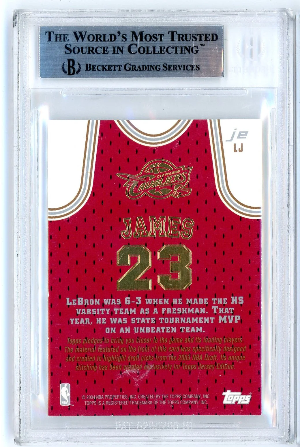 Graded 2003 Topps Jersey Edition LeBron James #LJ Rookie RC Basketball Card BGS 9 Mint - Image 2