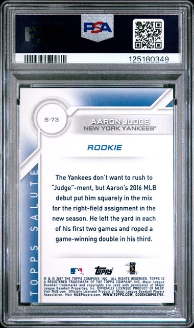 Graded 2017 Topps Salute Aaron Judge #S73 Rookie RC Baseball Card PSA 10 Gem Mint - Image 2