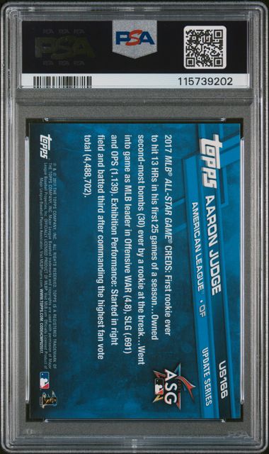 Graded 2017 Topps Update Throwing Aaron Judge #US166 Rookie RC Baseball Card PSA 9 Mint - Image 2