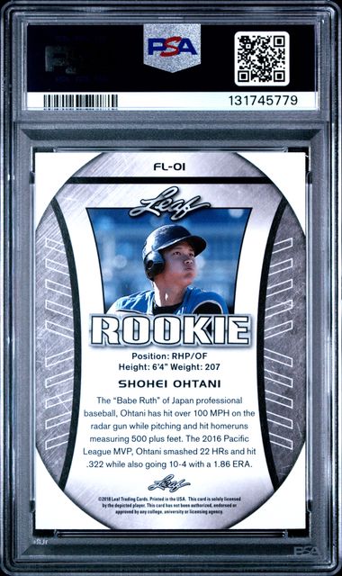 Graded 2018 Leaf Rookie Shohei Ohtani #FL-01 Exclusive Flag Rookie RC Baseball Card PSA 10 Gem Mint - Image 2