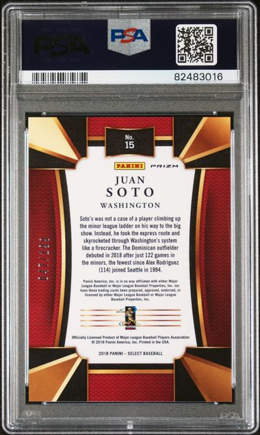 Graded 2018 Panini Chronicles Juan Soto #15 /199 Select Orange Rookie RC Baseball Card PSA 9 Mint - Image 2