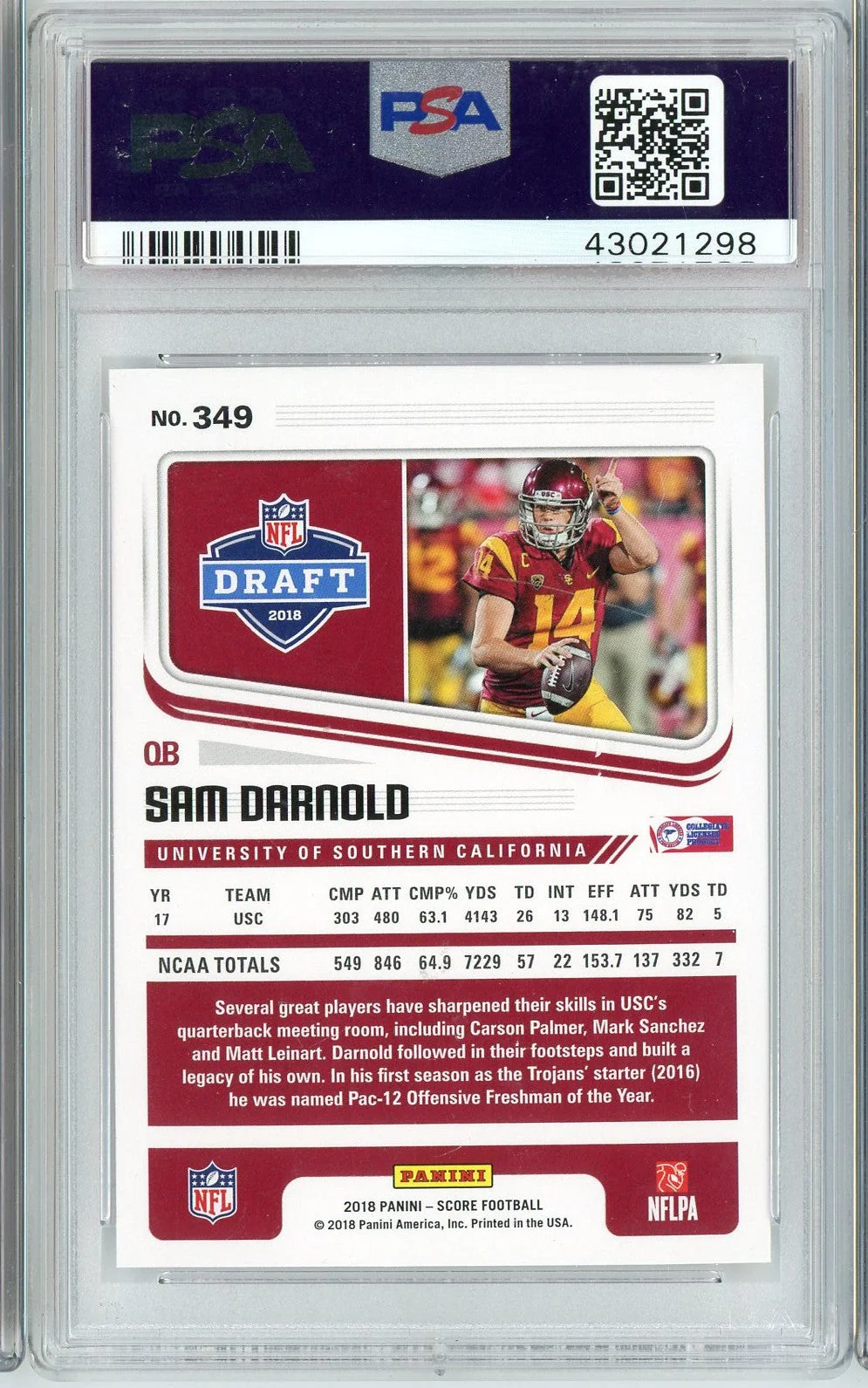 Graded 2018 Panini Score Sam Darnold #349 Rookie RC Football Card PSA 10 Gem Mint - Image 2