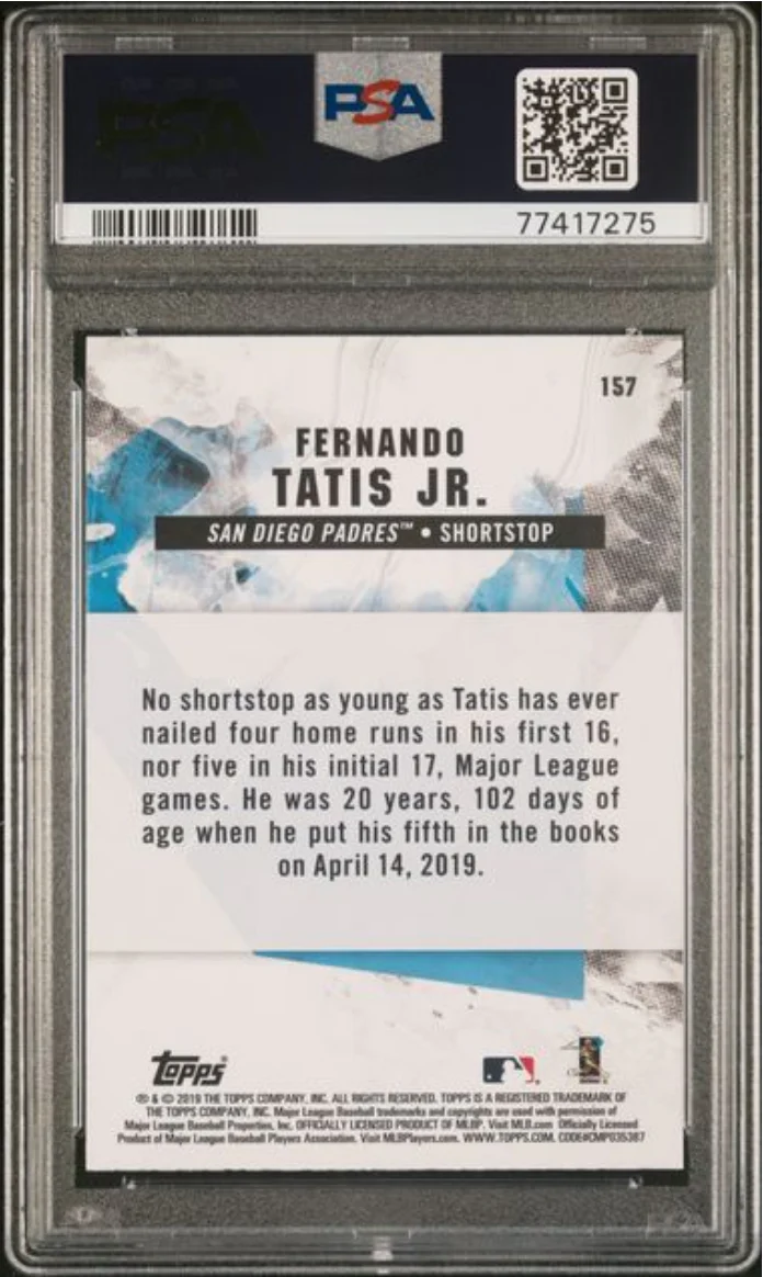 Graded 2019 Topps Fire Fernando Tatis Jr. #157 Flame Rookie RC Baseball Card PSA 10 Gem Mint - Image 2