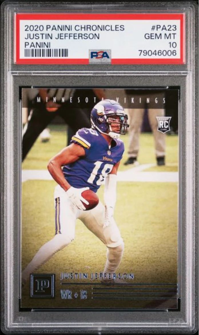 Graded 2020 Panini Chronicles Justin Jefferson #PA23 Panini Rookie RC Football Card PSA 10 Gem Mint