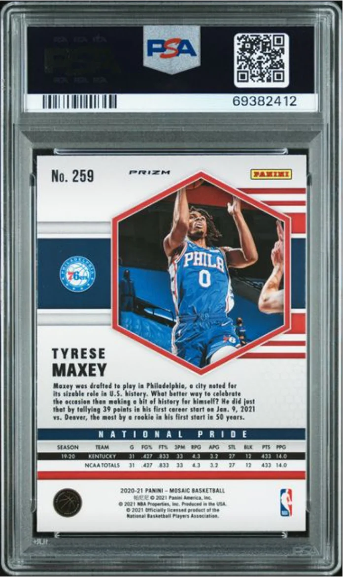 Graded 2020 Panini Mosaic Tyrese Maxey #259 Red Wave Rookie RC Basketball Card PSA 7 Near Mint - Image 2