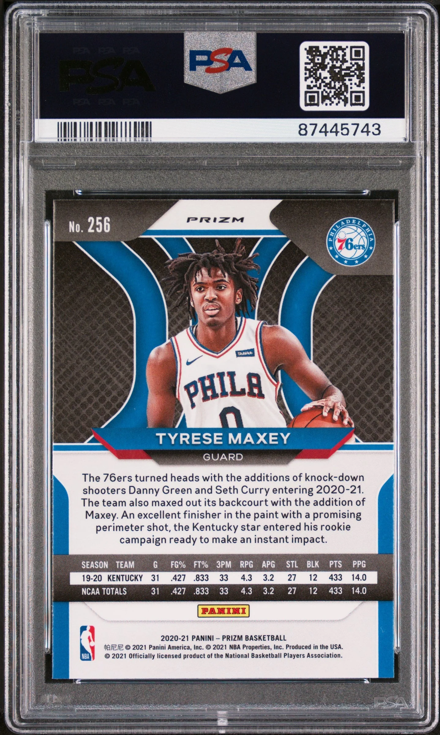 Graded 2020 Panini Prizm Tyrese Maxey #256 Ruby Wave Rookie RC Basketball Card PSA 10 Gem Mint - Image 2