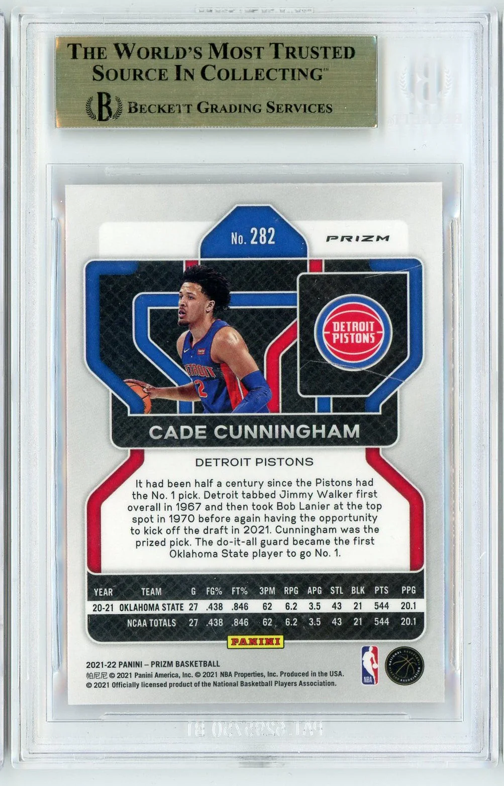 Graded 2021 Panini Prizm Cade Cunningham #282 Ruby Wave Rookie RC Basketball Card BGS 9.5 Gem Mint - Image 2