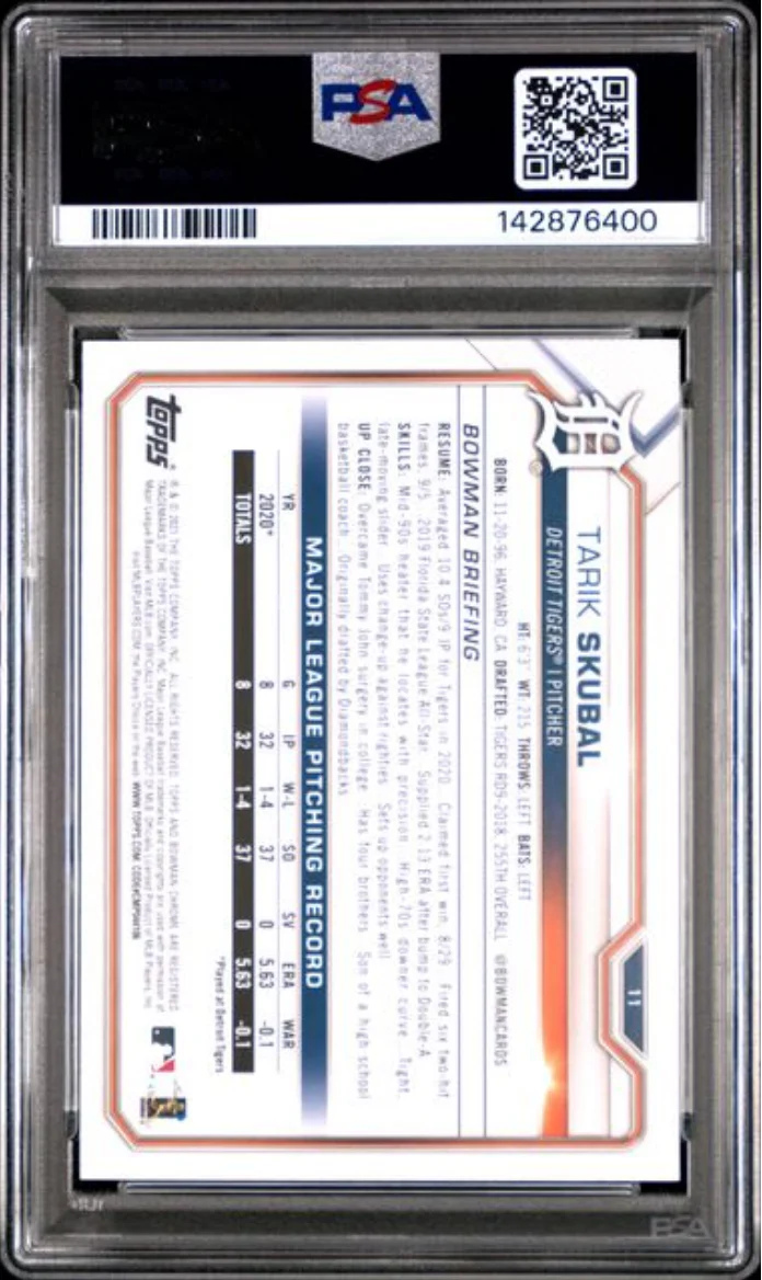 Graded 2021 Topps Bowman Tarik Skubal #11 Rookie RC Baseball Card PSA 10 Gem Mint - Image 2