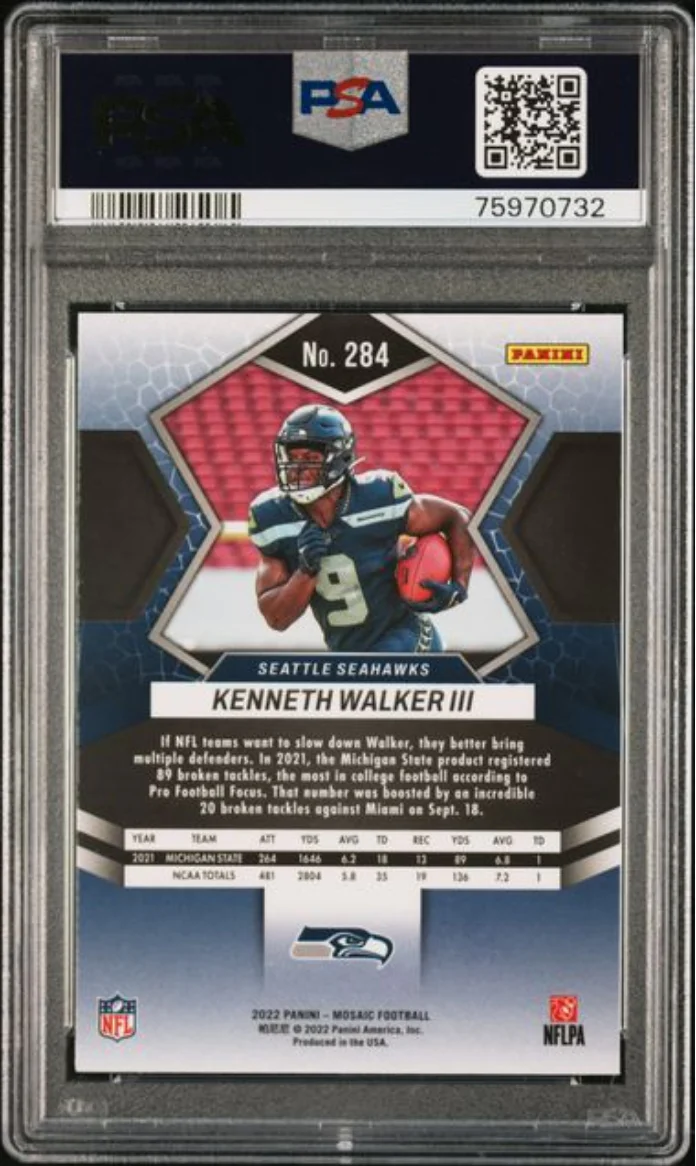 Graded 2022 Panini Mosaic Kenneth Walker III #284 Rookie RC Football Card PSA 10 Gem Mint - Image 2