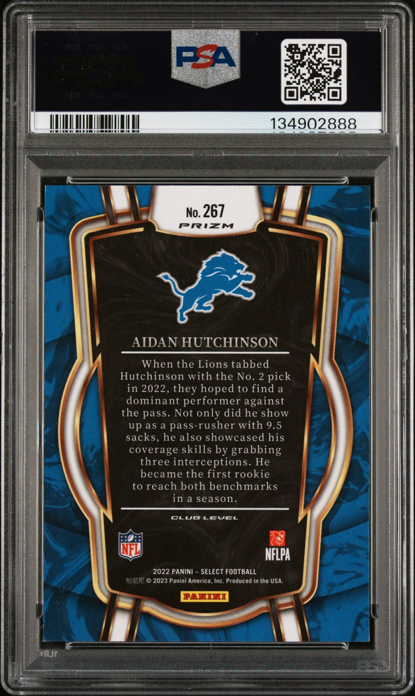 Graded 2022 Panini Select Aidan Hutchinson #267 Silver Prizm Rookie RC Football Card PSA 10 Gem Mint - Image 2