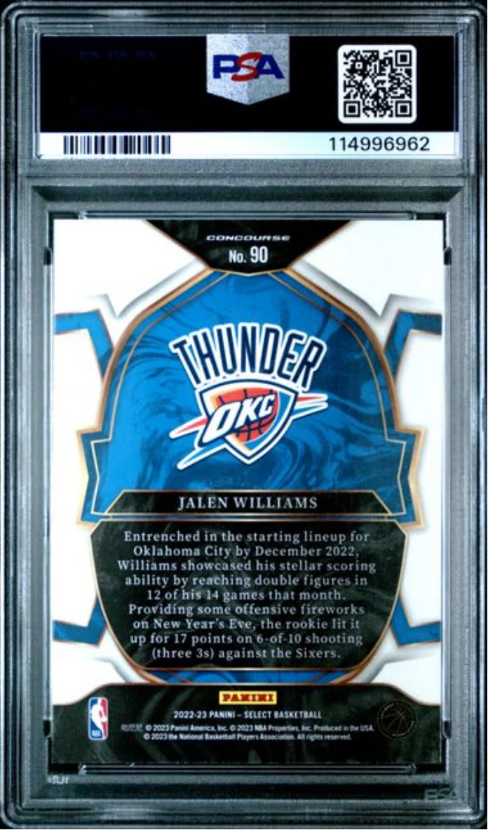 Graded 2022 Panini Select Jalen Williams #90 Blue Rookie RC Basketball Card PSA 10 Gem Mint - Image 2