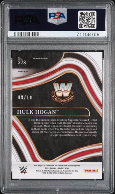 Graded 2022 Panini Select WWE Hulk Hogan #278 /10 Gold Flash Prizm Wrestling Card PSA 9 Mint - Image 2