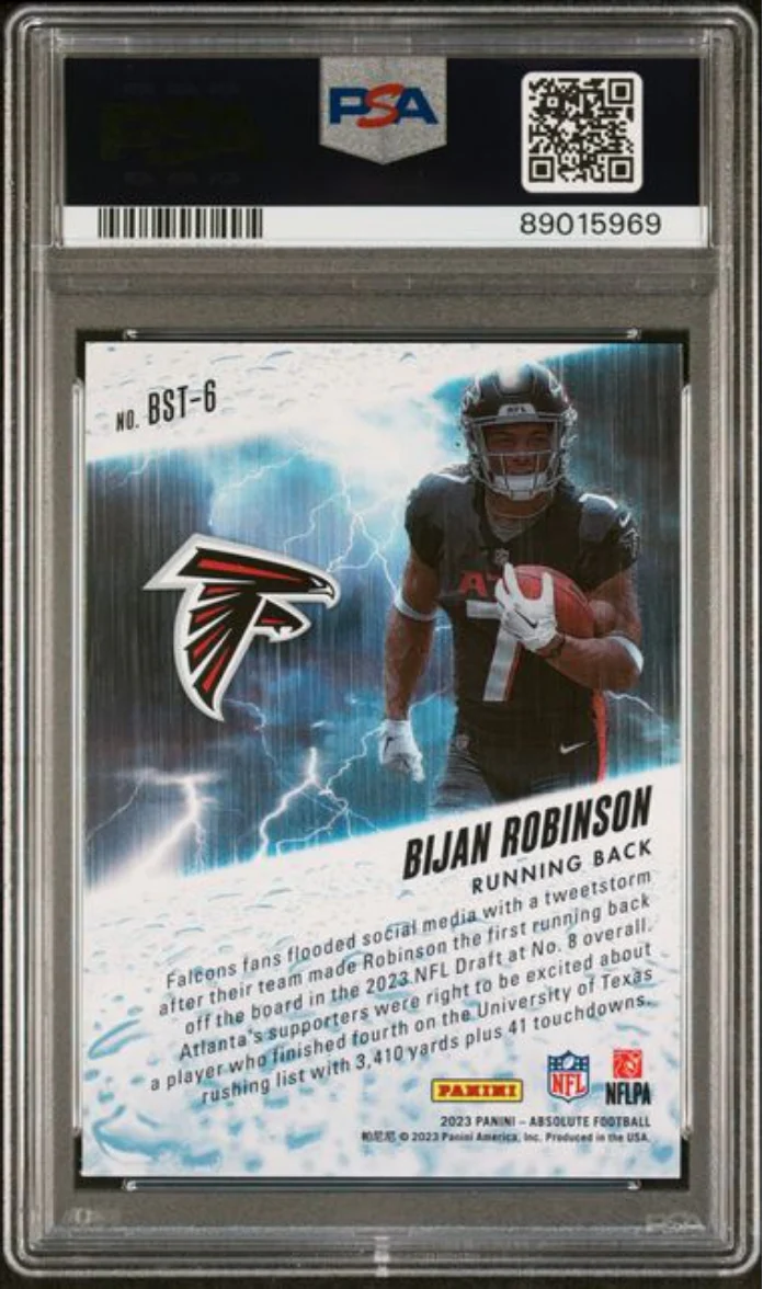 Graded 2023 Panini Absolute Bijan Robinson #BST6 By Storm Rookie RC Football Card PSA 10 Gem Mint - Image 2