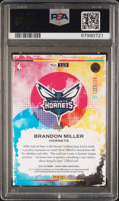 Graded 2023 Panini Court Kings Brandon Miller #113 Rookie RC Basketball Card PSA 10 Gem Mint - Image 2