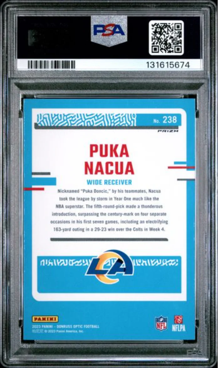 Graded 2023 Panini Donruss Optic Puka Nacua #238 Green Velocity Rookie RC Football Card PSA 10 Gem Mint - Image 2