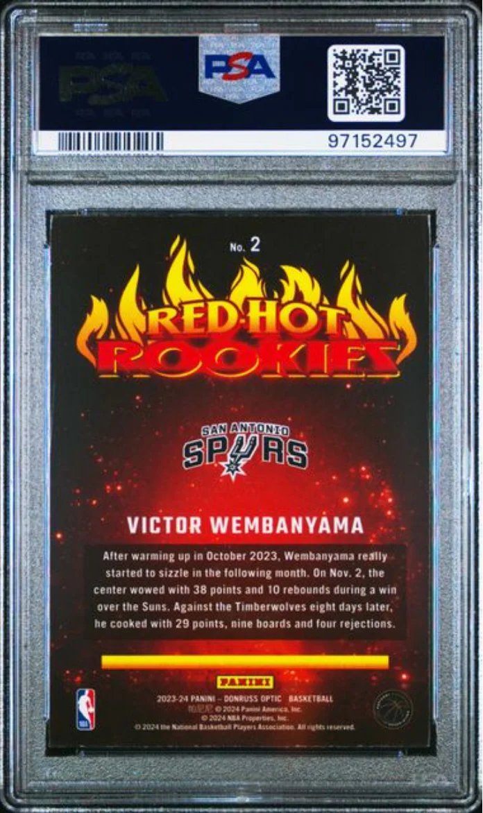 Graded 2023 Panini Donruss Optic Victor Wembanyama #2 Red Hot Rookies Rookie RC Basketball Card PSA 10 Gem Mint - Image 2
