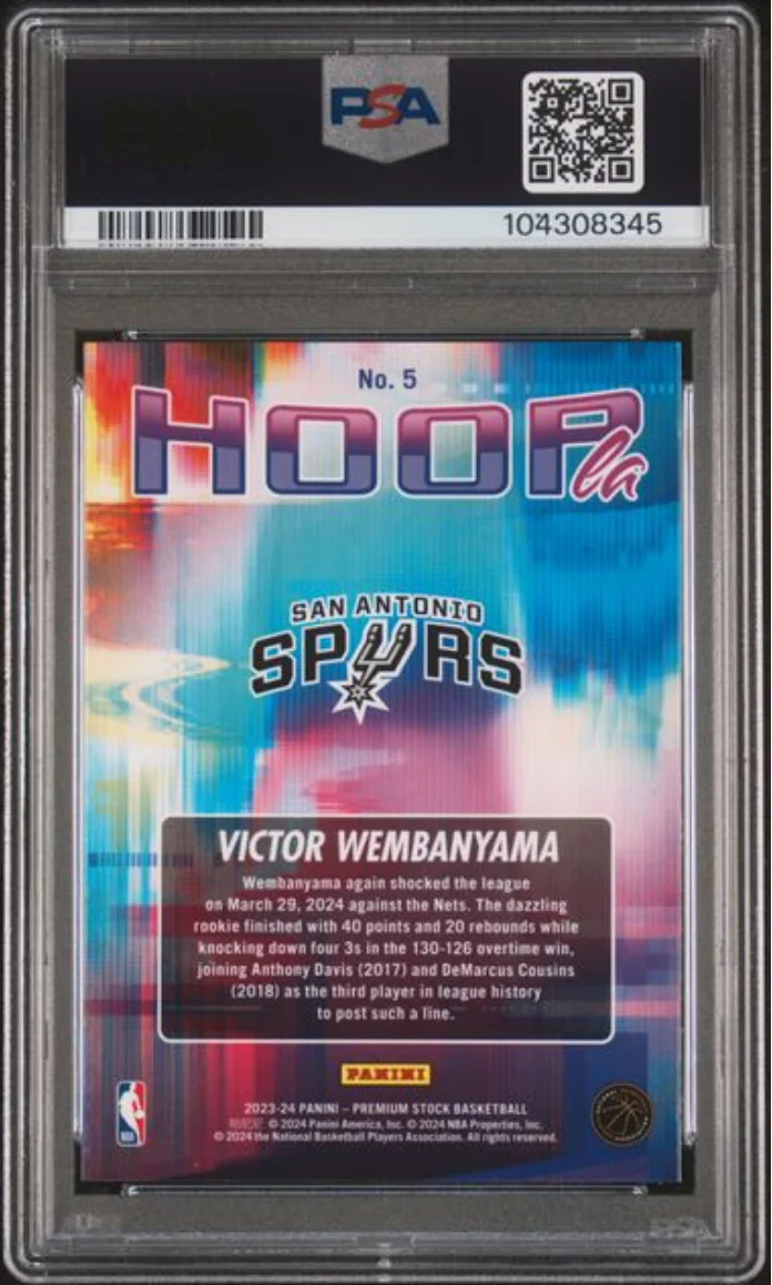 Graded 2023 Panini NBA Hoops Premium Stock Victor Wembanyama #5 Hoopla Rookie RC Basketball Card PSA 10 Gem Mint - Image 2