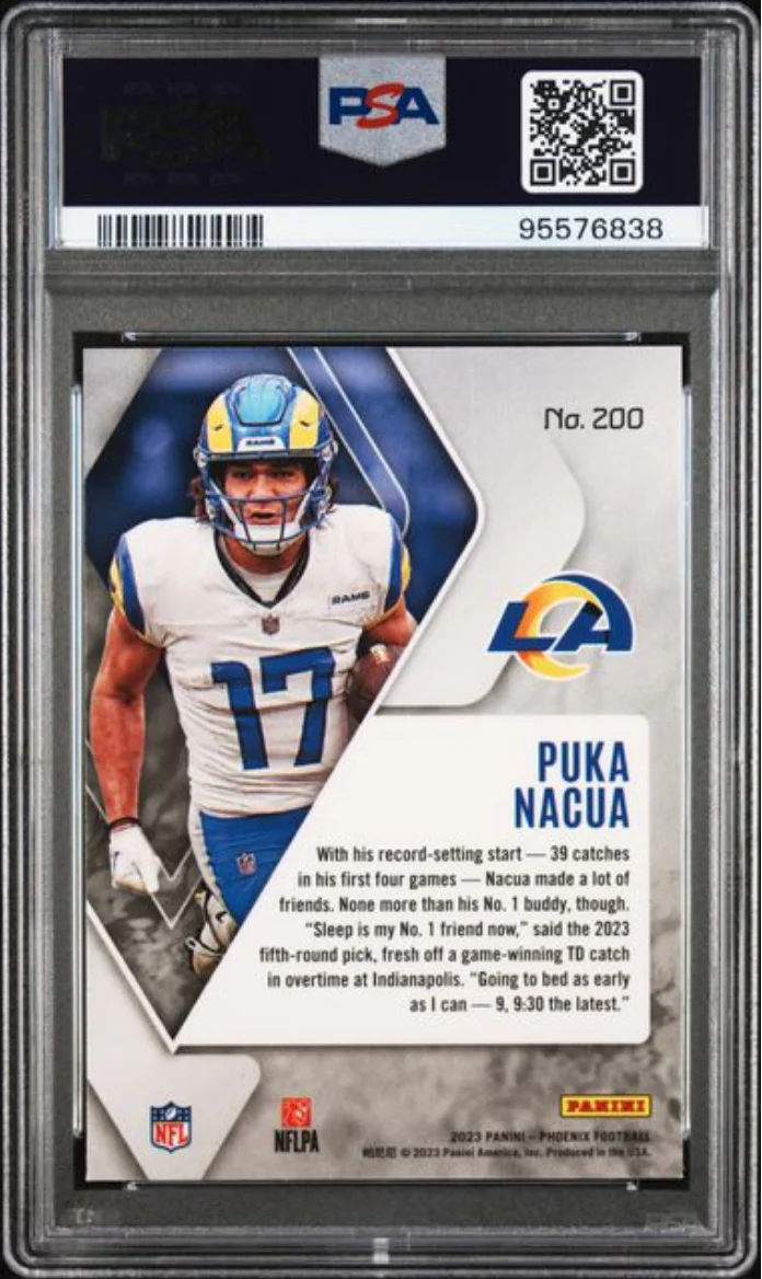 Graded 2023 Panini Phoenix Puka Nacua #200 Rookie RC Football Card PSA 10 Gem Mint - Image 2