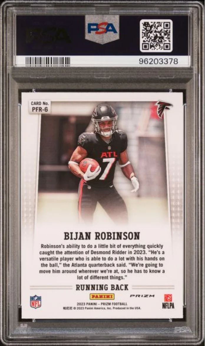 Graded 2023 Panini Prizm Bijan Robinson #PFR6 Flashback Rookie RC Football Card PSA 10 Gem Mint - Image 2