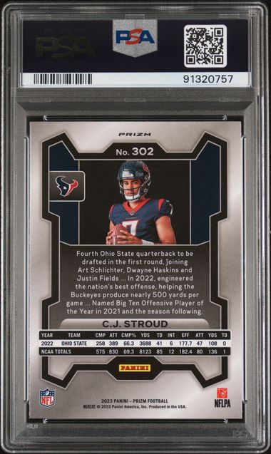 Graded 2023 Panini Prizm CJ Stroud #302 Variation No Huddle Rookie RC Football Card PSA 10 Gem Mint - Image 2