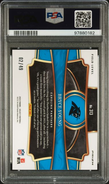 Graded 2023 Panini Select Bryce Young #313 /49 Blue Prizm Rookie RC Football Card PSA 10 Gem Mint - Image 2