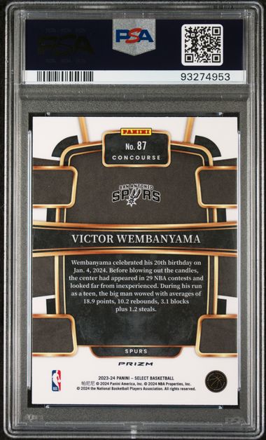 Graded 2023 Panini Select Victor Wembanyama #87 Silver Rookie RC Basketball Card PSA 10 Gem Mint - Image 2