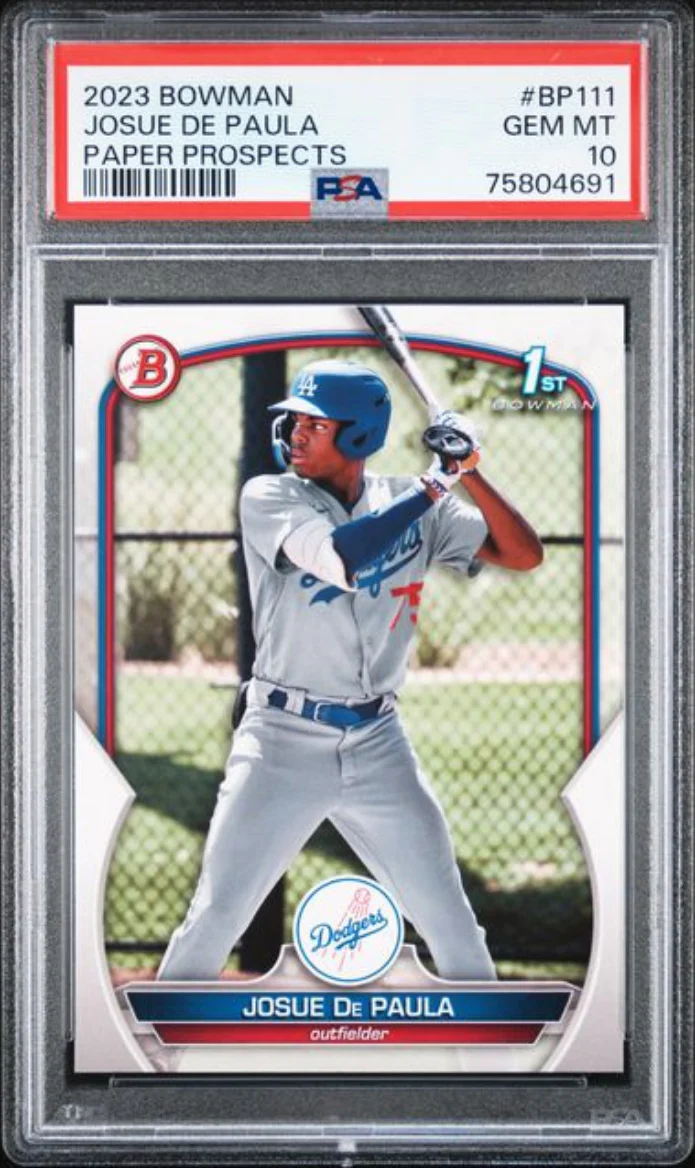Graded 2023 Topps Bowman Josue De Paula #BP111 Paper Prospects Rookie RC Baseball Card PSA 10 Gem Mint
