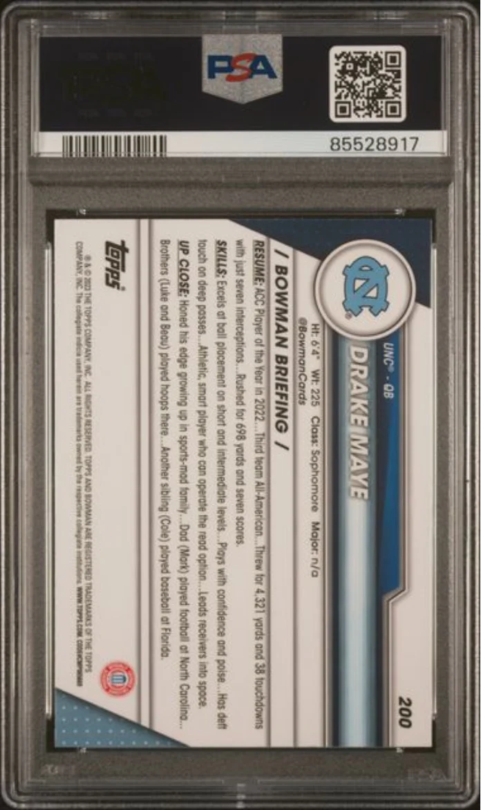 Graded 2023 Topps Bowman U Chrome Drake Maye #200 Shimmer Rookie RC Football Card PSA 10 Gem Mint - Image 2