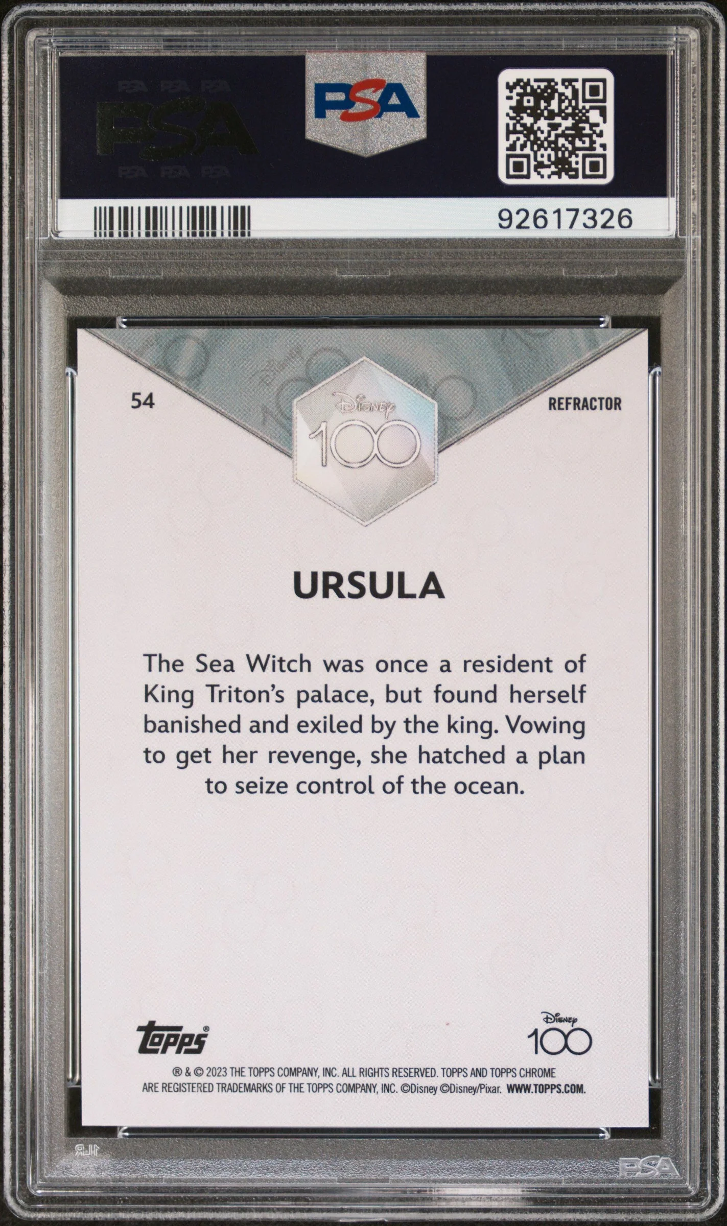 Graded 2023 Topps Chrome Disney 100 Ursula #54 Refractor The Little Mermaid Trading Card PSA 10 Gem Mint - Image 2