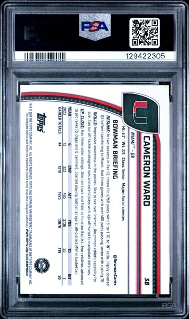 Graded 2024 Bowman U Chrome Cam Ward #38 X-Fractor Rookie RC Football Card PSA 10 Gem Mint - Image 2