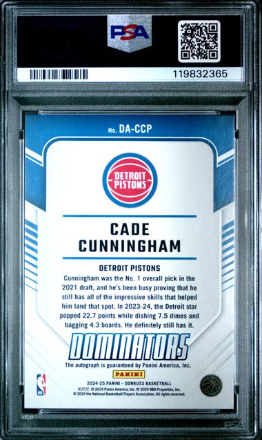 Graded 2024 Donruss Cade Cunningham #DACCP /49 Dominators Autograph Basketball Card PSA 8 NM-MT - Image 2