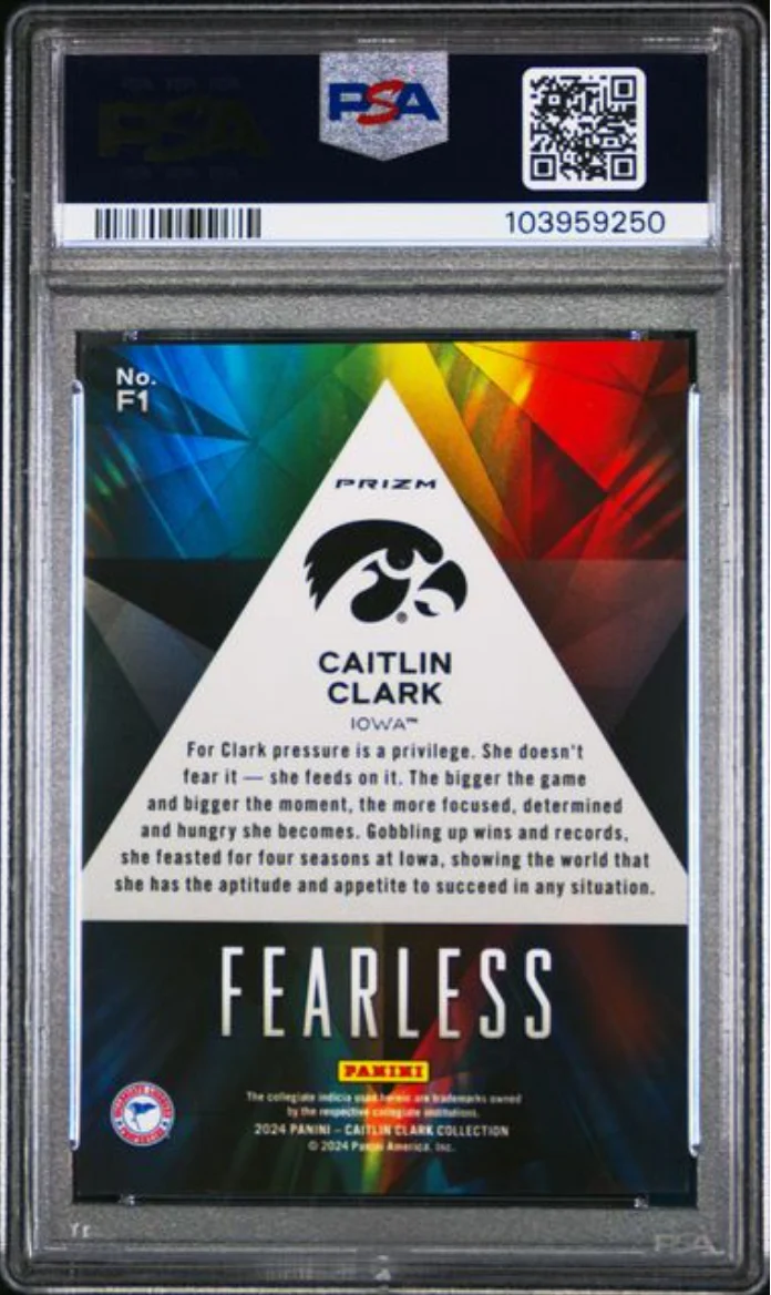 Graded 2024 Panini Caitlin Clark Collection Caitlin Clark #F1 Fearless Rookie RC Basketball Card PSA 10 Gem Mint - Image 2