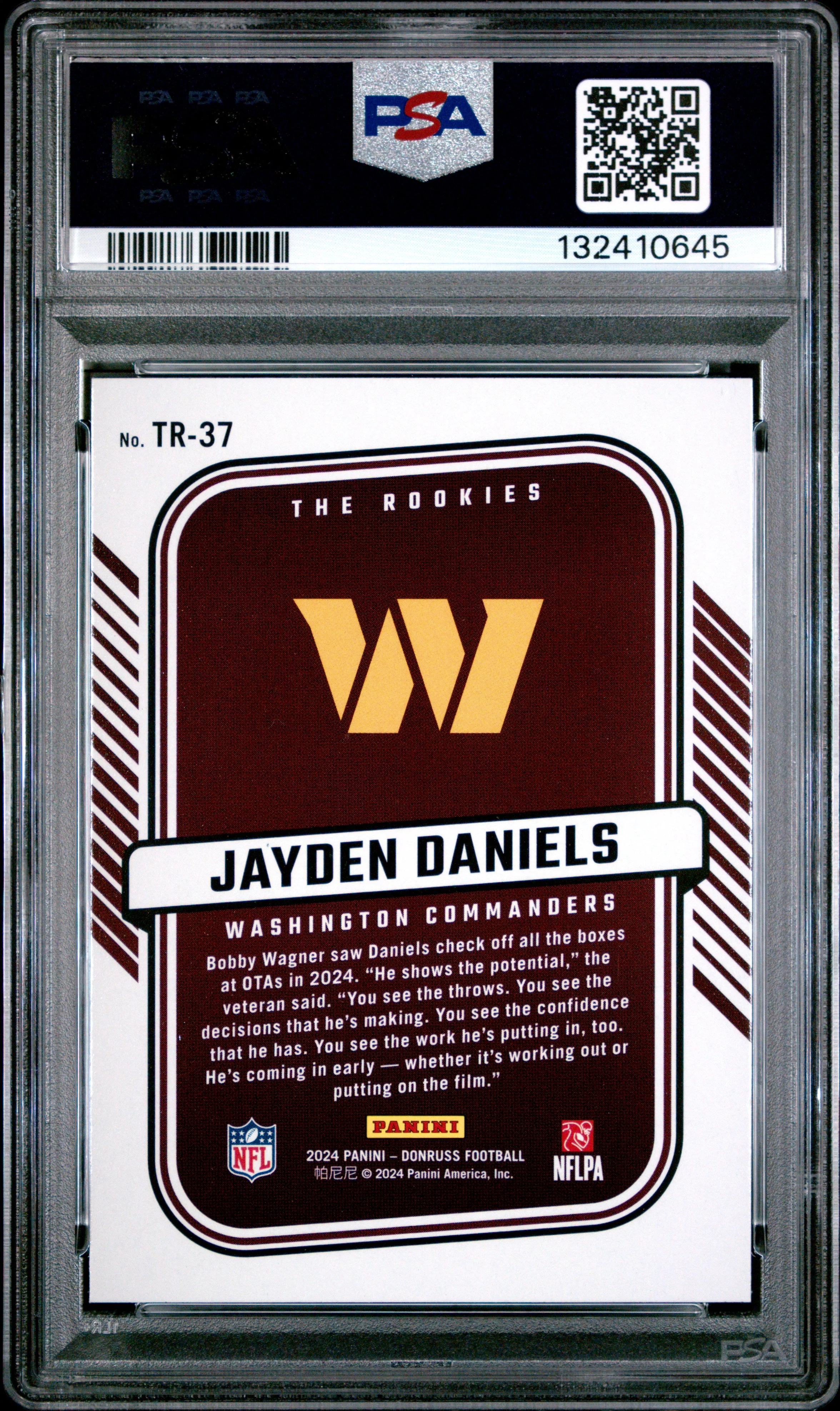 Graded 2024 Panini Donruss Jayden Daniels #TR37 The Rookies Rookie RC Football Card PSA 9 Mint - Image 2