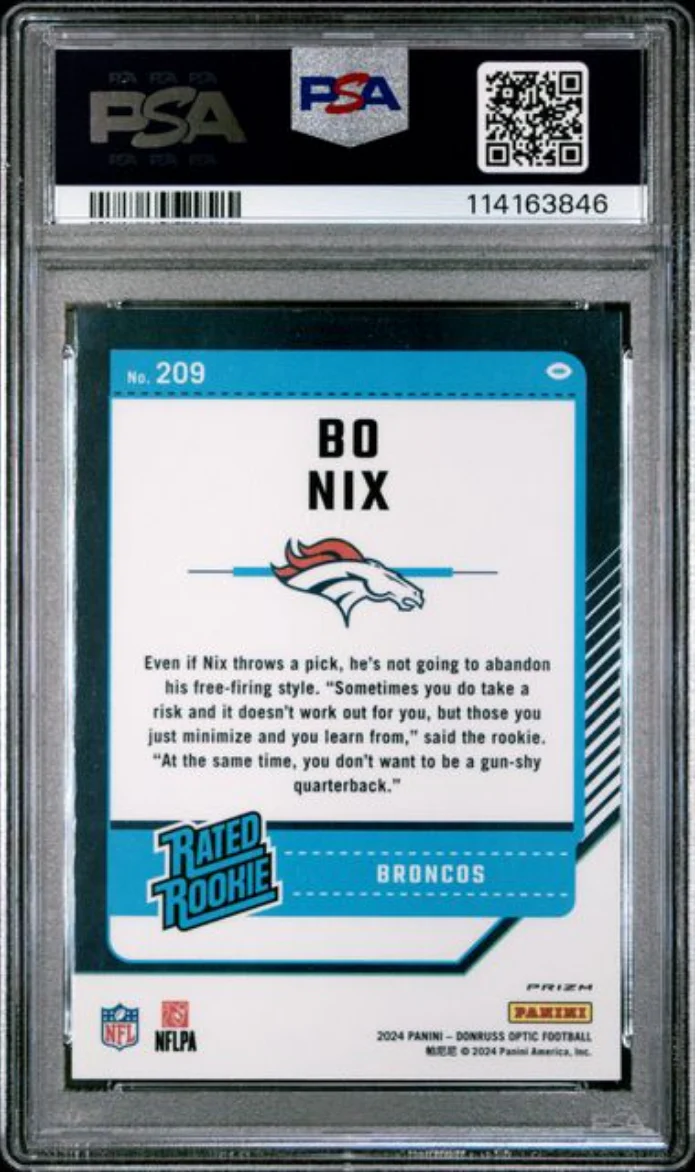 Graded 2024 Panini Donruss Optic Bo Nix #209 Green Hyper Rookie RC Football Card PSA 10 Gem Mint - Image 2