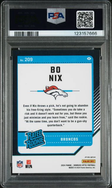 Graded 2024 Panini Donruss Optic Bo Nix #209 Holo Rookie RC Football Card PSA 10 Gem Mint - Image 2