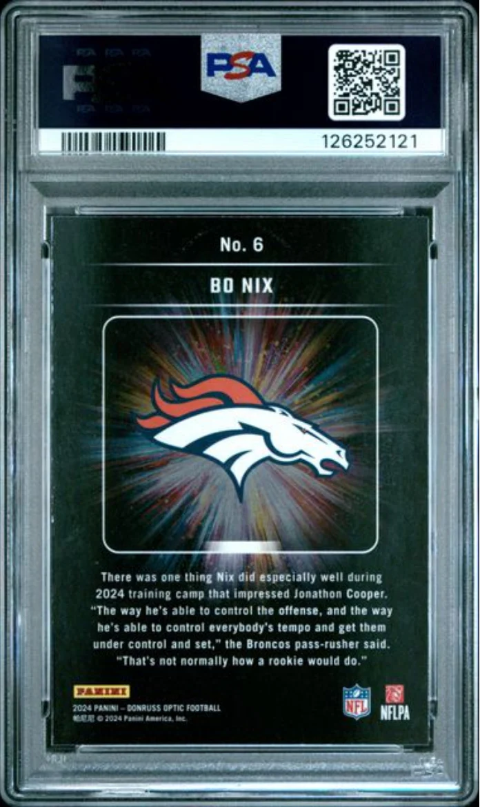 Graded 2024 Panini Donruss Optic Bo Nix #6 Light It Up Rookie RC Football Card PSA 10 Gem Mint - Image 2