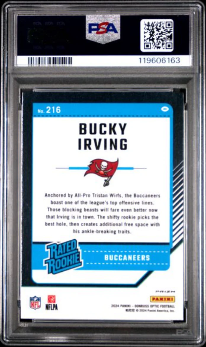 Graded 2024 Panini Donruss Optic Bucky Irving #216 Red Hyper Rookie RC Football Card PSA 10 Gem Mint - Image 2