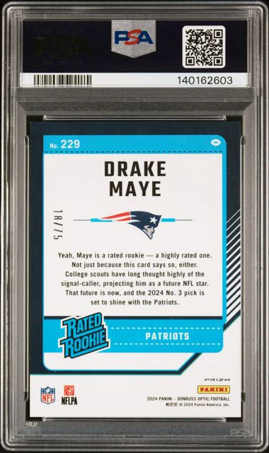 Graded 2024 Panini Donruss Optic Drake Maye #229 /75 Electricity Rookie RC Football Card PSA 9 Mint - Image 2