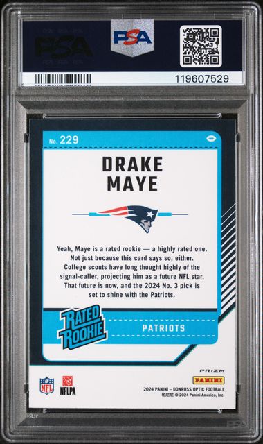 Graded 2024 Panini Donruss Optic Drake Maye #229 Holo Rookie RC Football Card PSA 10 Gem Mint - Image 2