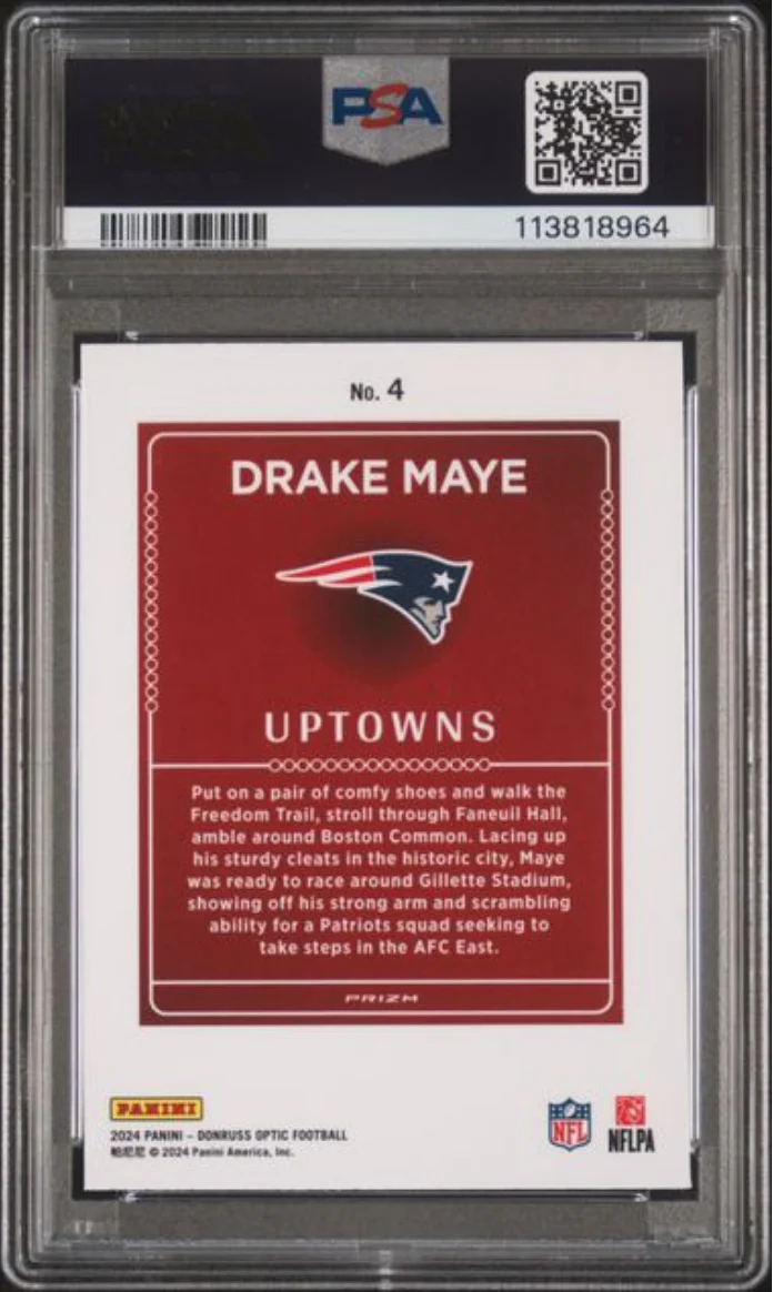 Graded 2024 Panini Donruss Optic Drake Maye #4 Uptowns Rookie RC Football Card PSA 10 Gem Mint - Image 2