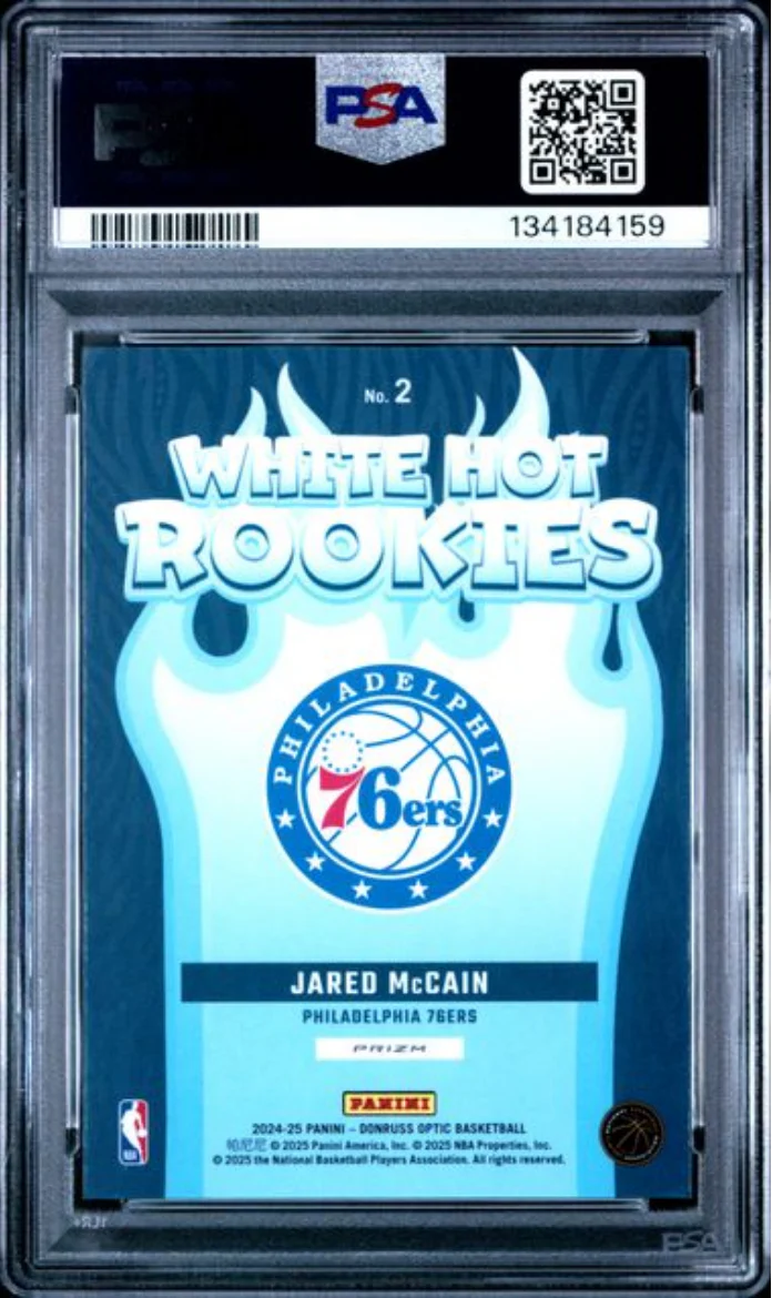 Graded 2024 Panini Donruss Optic Jared McCain #2 White Hot Rookies Purple Rookie RC Basketball Card PSA 10 Gem Mint - Image 2