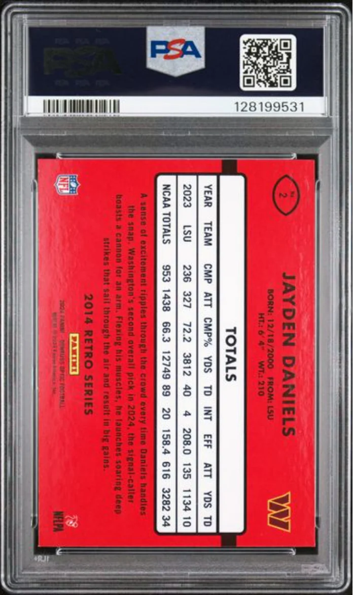 Graded 2024 Panini Donruss Optic Jayden Daniels #2 2014 Retro Series Rookie RC Football Card PSA 10 Gem Mint - Image 2