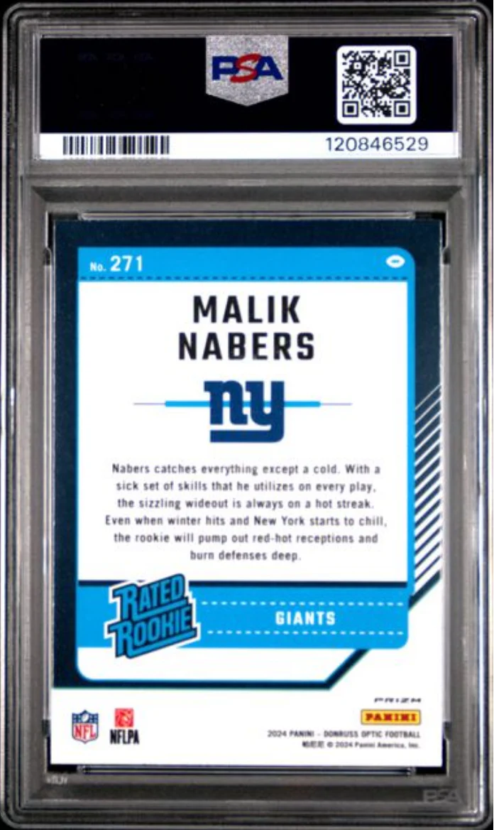 Graded 2024 Panini Donruss Optic Malik Nabers #271 Blue Hyper Rookie RC Football Card PSA 10 Gem Mint - Image 2