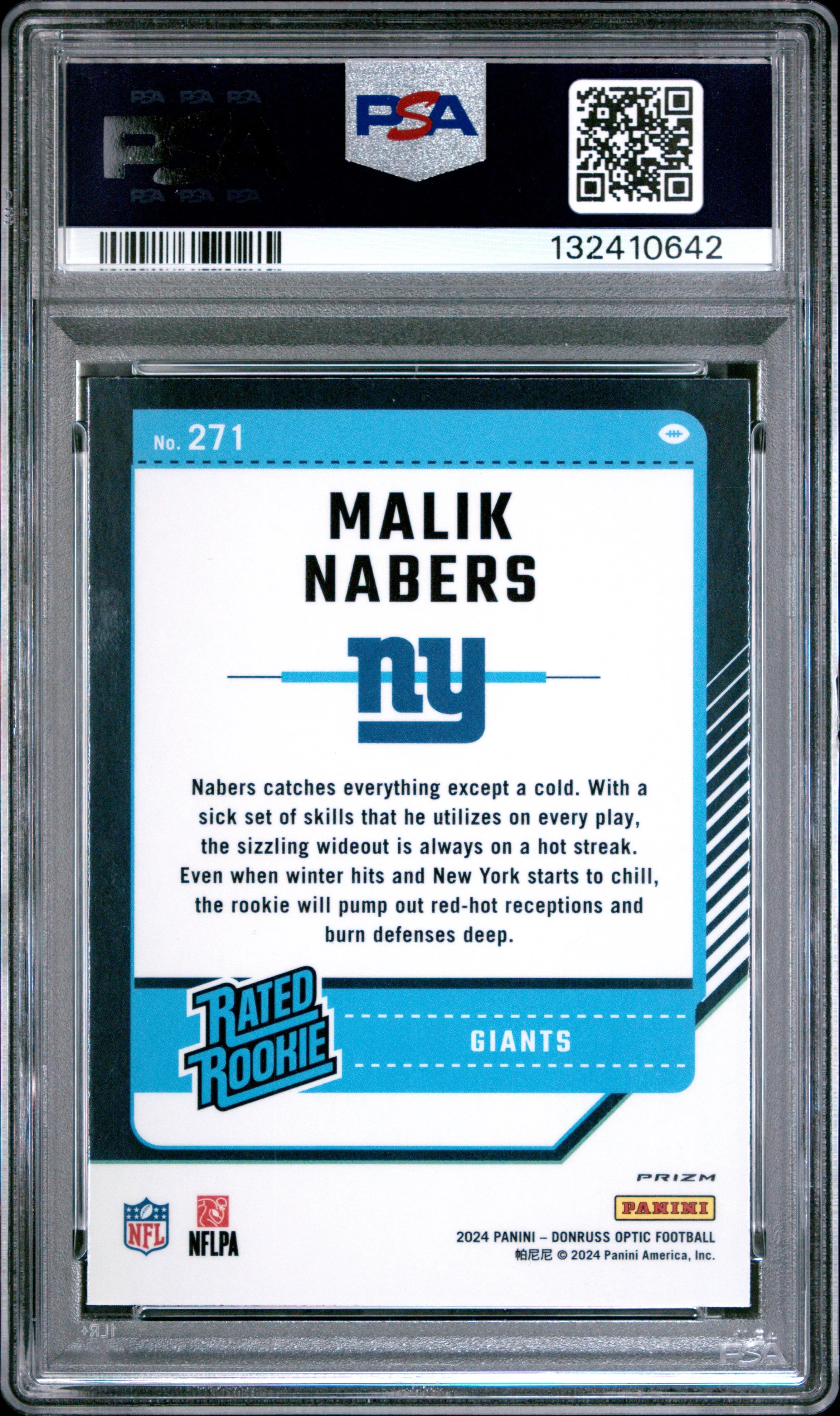 Graded 2024 Panini Donruss Optic Malik Nabers #271 Holo Rookie RC Football Card PSA 8 Near Mint - Image 2