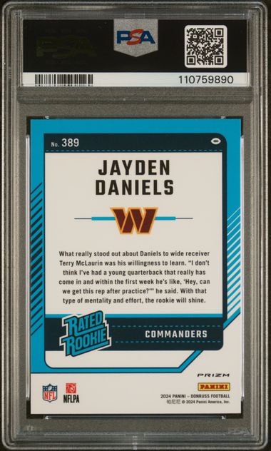 Graded 2024 Panini Donruss Optic Preview Pink Jayden Daniels #389 Rookie RC Football Card PSA 10 Gem Mint - Image 2