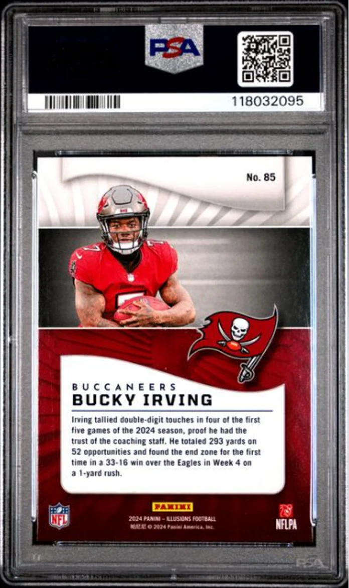 Graded 2024 Panini Illusions Bucky Irving #85 Trophy Collection Orange Rookie RC Football Card PSA 10 Gem Mint - Image 2