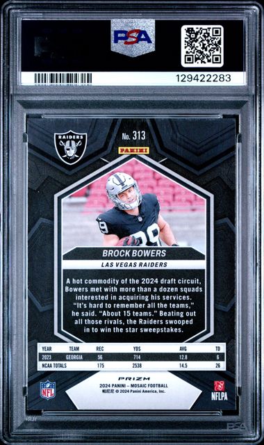 Graded 2024 Panini Mosaic Brock Bowers #313 Red Sparkle Rookie RC Football Card PSA 10 Gem Mint - Image 2