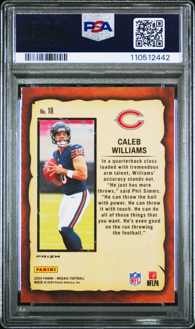 Graded 2024 Panini Mosaic Caleb Williams #18 Notoriety Red Rookie RC Football Card PSA 10 Gem Mint - Image 2